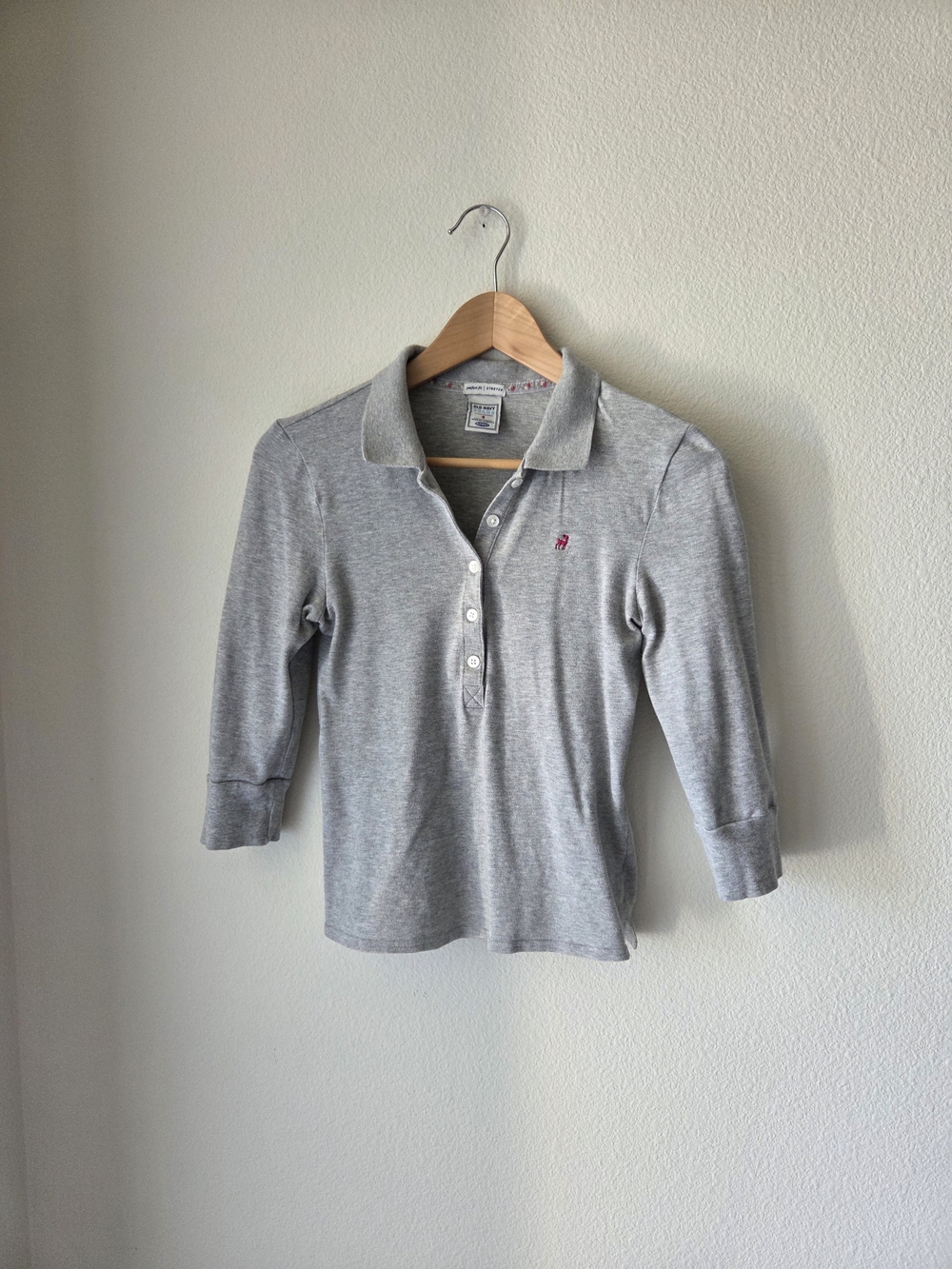 Old Navy Y2K Vintage Fitted Gray Knit Polo Top 3/4 Sleeve Sz Small Preppy